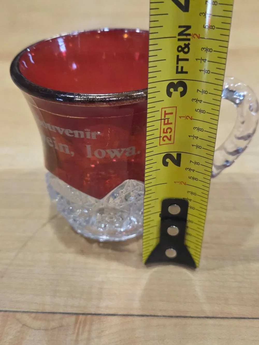 Antique EAPG Indiana Glass Ruby Stained Souvenir Mug Oelwein Iowa